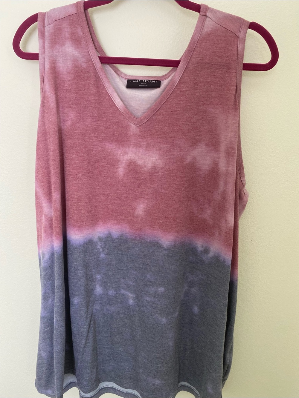 Lane Bryant Rose and Gray Tie-Dye V-Neck Sleeveless Top NEW